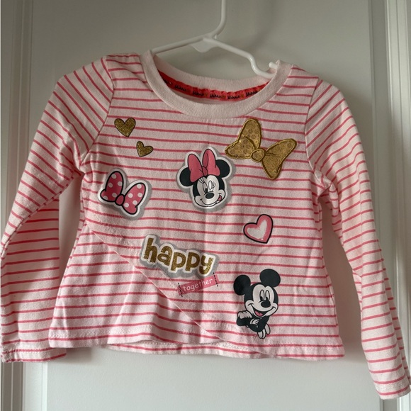 Disney Minnie Mouse Pink and White Striped Tee - Size 3T - Preloved - Picture 1 of 9